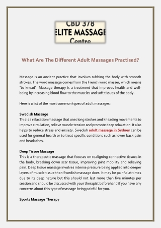 What Are The Different Adult Massages Practised