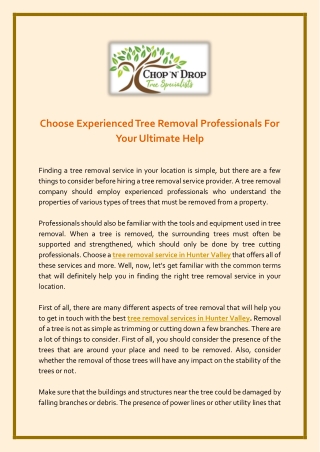 Choose Experienced Tree Removal Professionals For Your Ultimate Help