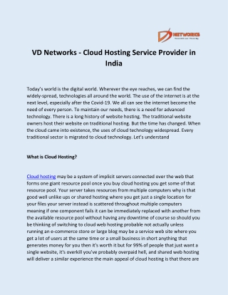 VD Networks - Cloud Hosting Service Provider in India