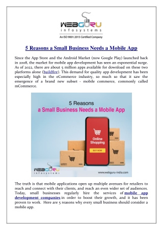 5 Reasons a Small Business Needs a Mobile App