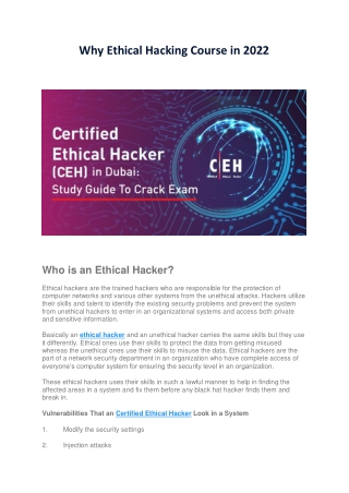 Why Ethical Hacking Course in 2022