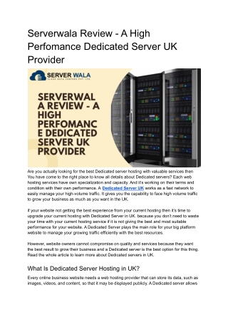 Serverwala Review - A High Perfomance Dedicated Server UK Provider