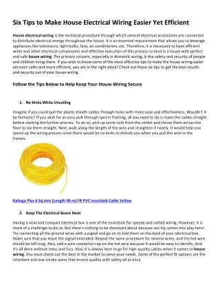Six Tips to Make House Electrical Wiring Easier Yet Efficient
