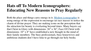 Hats off To Modern Iconographers: Educating New Reasons to Pray Regularly