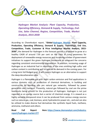Hydrogen Market Size, Share | Global Industry Analysis Report 2030 | ChemAnalyst