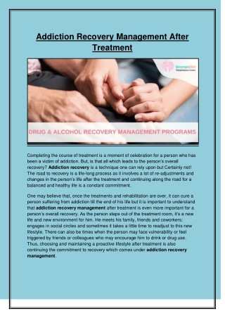 Addiction Recovery Management After Treatment