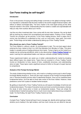 Can forex trading tutorial be self - taught