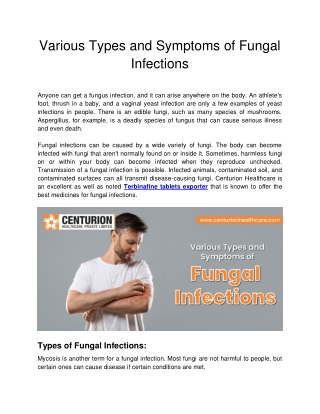 Various Types and Symptoms of Fungal Infections