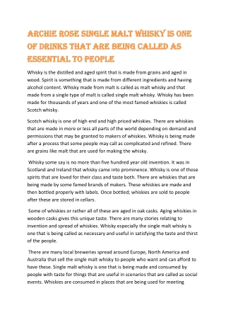 Archie Rose single malt whisky is one of drinks that are being called as essential to people