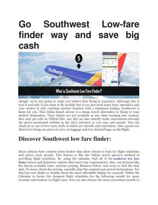 Go Southwest Low-fare finder way and save big cash