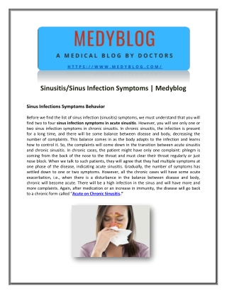 Sinusitis or Sinus Infection Symptoms | Medyblog