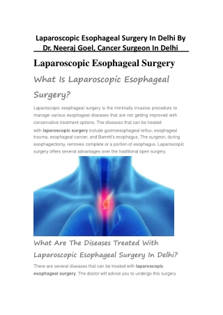 Laparoscopic Esophageal Surgery  By Dr. Neeraj Goel, Cancer Surgeon In Delhi