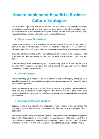 How to Implement Beneficial Business Culture Strategies?