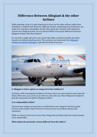 Difference Between Allegiant and other Airlines