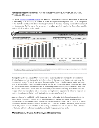 Hemoglobinopathies Market