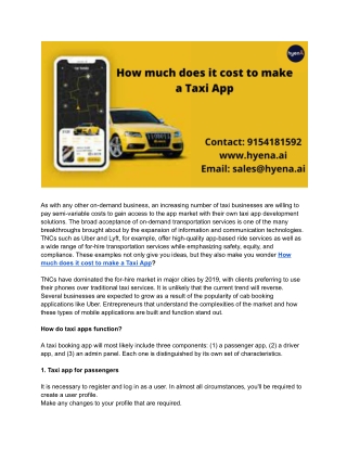 How much does it cost to make a Taxi App