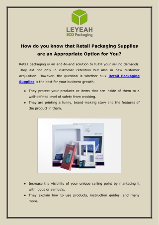 How do you know that Retail Packaging Supplies are an Appropriate Option for You