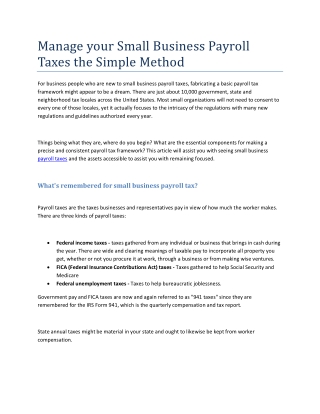 Manage your Small Business Payroll Taxes the Simple Method