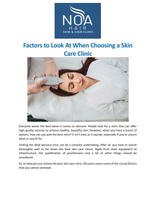 Factors to Look At When Choosing a Skin Care Clinic