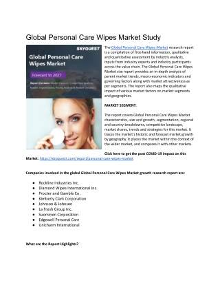 Global Personal Care Wipes Market Study