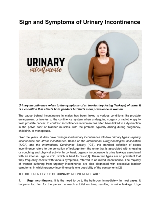 Sign and Symptoms of Urinary Incontinence