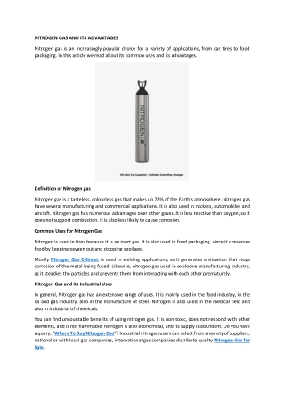NITROGEN GAS AND ITS ADVANTAGES