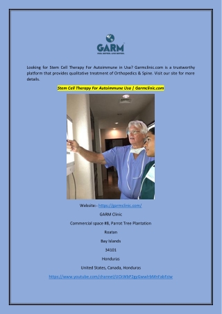 Stem Cell Therapy For Autoimmune Usa | Garmclinic.com