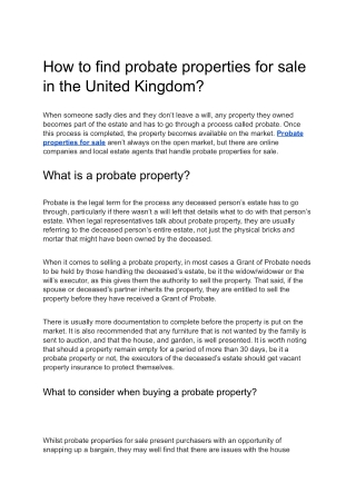 How to find probate properties for sale in the United Kingdom