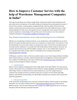 How to Improve Customer Service with the help of Warehouse Management Companies