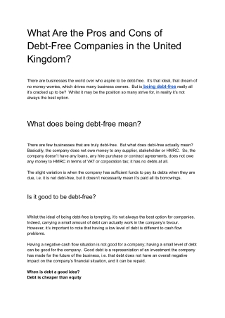 What Are the Pros and Cons of Debt-Free Companies in the United Kingdom