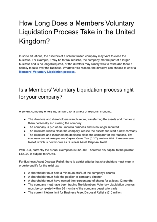 How Long Does a Members Voluntary Liquidation Process Take in the United Kingdom