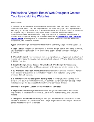 Professional Virginia Beach Web Designers Creates Your Eye