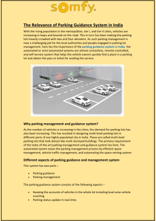 The Relevance of Parking Guidance System in India