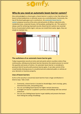 Why do you need an automatic boom barrier system?