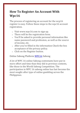 How To Register An Account With Wpc16