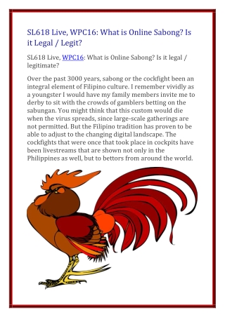 SL618 Live, WPC16 What is Online Sabong Is it Legal  Legit