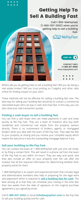 Getting Help To Sell A Building Fast - WePayFast