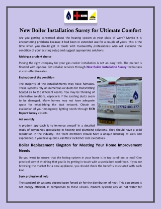 New Boiler Installation Surrey for Ultimate Comfort