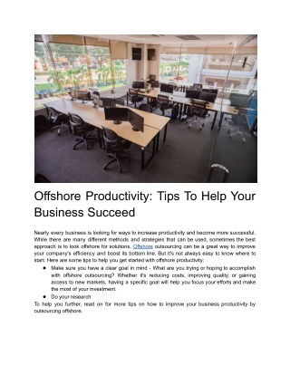 Offshore Productivity: Tips To Help Your Business Succeed