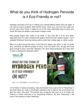 Palvi FZE -  What do you think of Hydrogen Peroxide is it Eco-Friendly or not