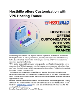 Hostbillo offers Customization with VPS Hosting France