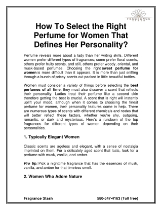 How To Select the Right Perfume for Women That Defines Her Personality