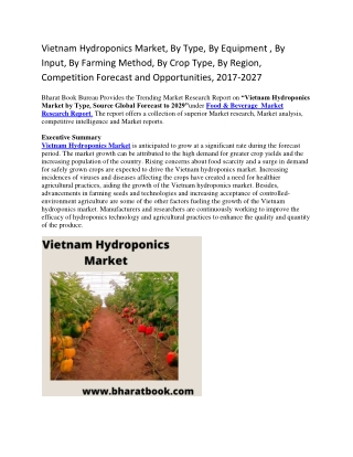 Vietnam Hydroponics Market, By Type, By Equipment , By Input, By Farming Method, By Crop Type, By Region, Competition Fo