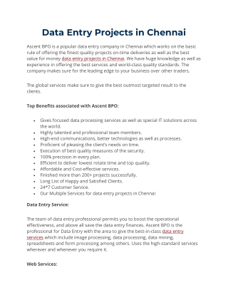 Data Entry Projects in Chennai