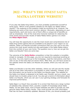 2022 WHAT’S THE FINEST SATTA MATKA LOTTERY WEBSITE