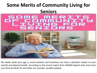 Some Advantages of Living in a Senior Community