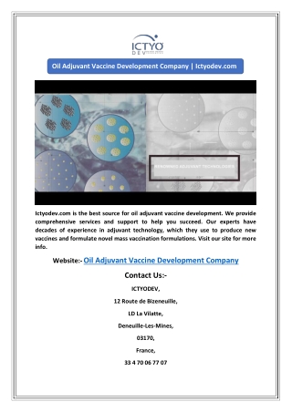 Oil Adjuvant Vaccine Development Company | Ictyodev.com