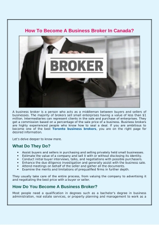 Guide On How To Become A Business Broker
