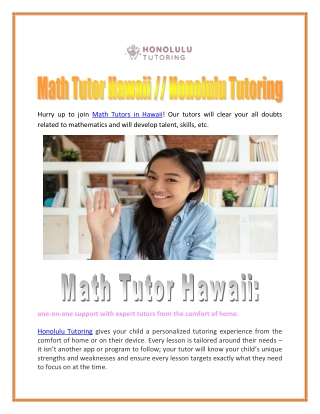 Math Tutor Hawaii  Honolulu Tutoring