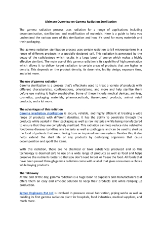 Ultimate Overview on Gamma Radiation Sterilization